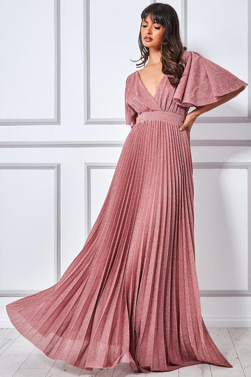 Goddiva Lurex Pleated Maxi Dress Goddiva